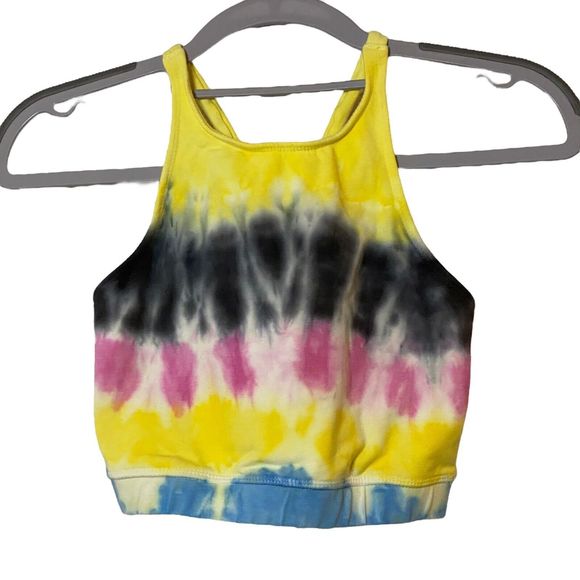 Electric & Rose Sports Bra Crop Top Crossover Straps Tie Dye Yellow Pink Blue XS - Picture 1 of 7